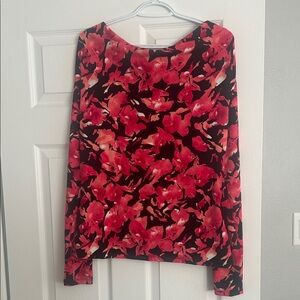 INC International Concepts Red Floral Long Sleeve Top